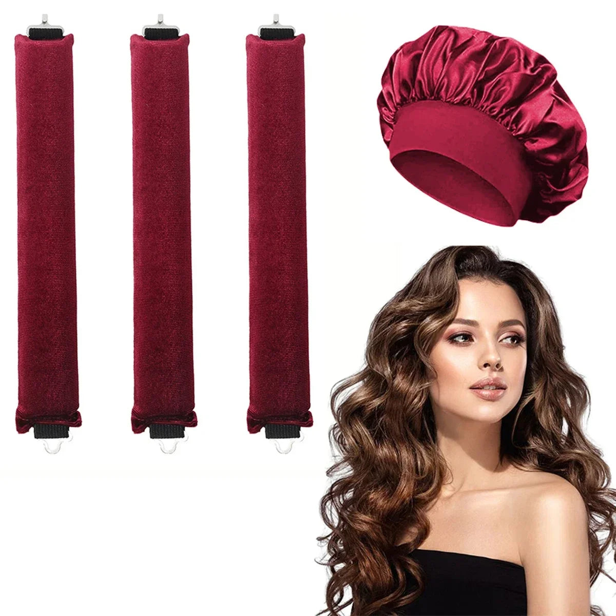 Satin Bonnet and Heatless Curling Rods