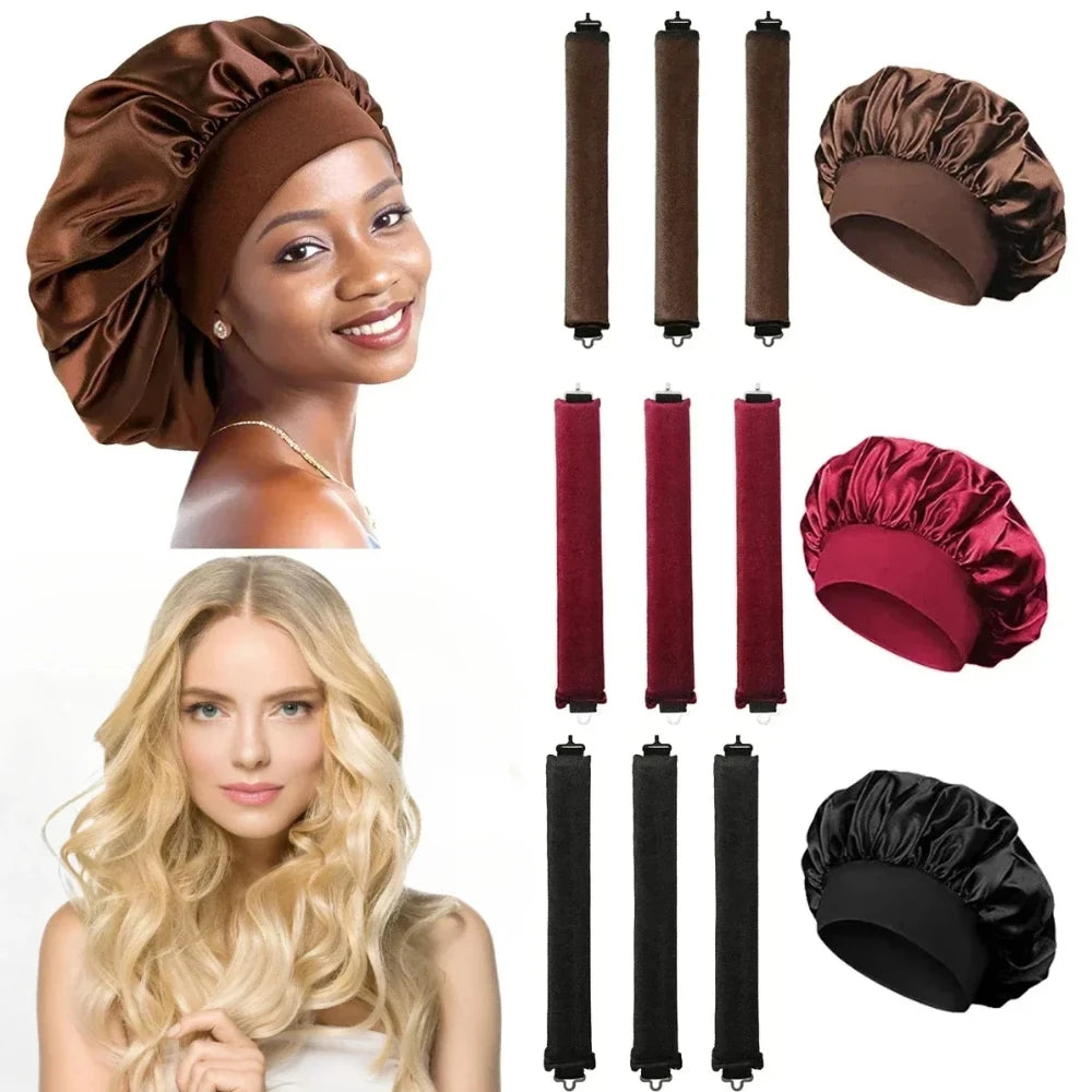 Satin Bonnet and Heatless Curling Rods