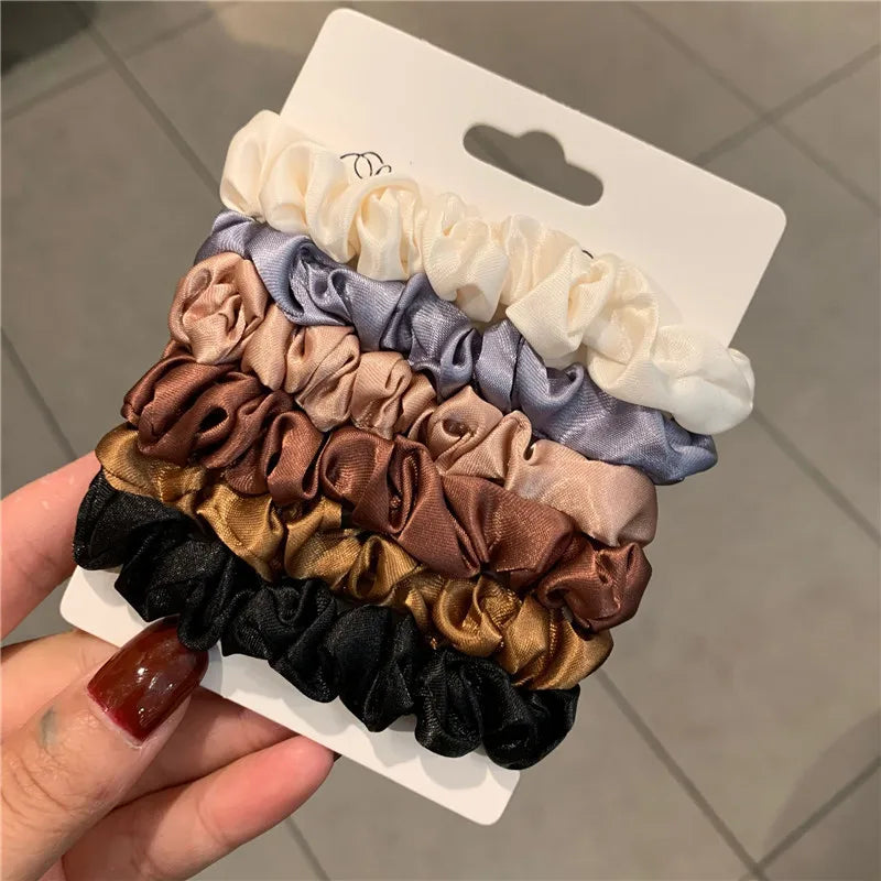 Satin Elastic Hair Scrunchies 6pcs